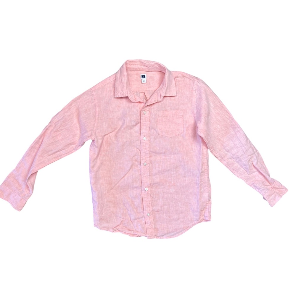 Janie and Jack Kids Pink 100% Linen Long Sleeve Roll Tab Button Shirt Size 8